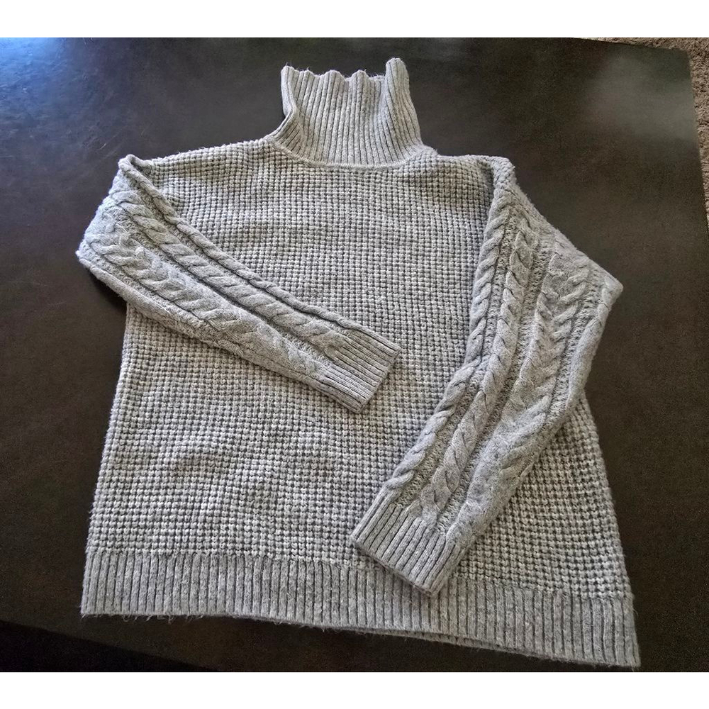 Women's Michael Kors Gray Fisherman Cabincore Cable Knit Turtleneck Sweater L